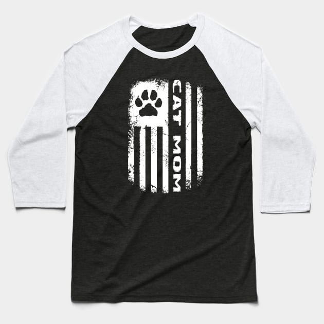 Cat Mom Distressed Flag Baseball T-Shirt by BoneheadGraphix